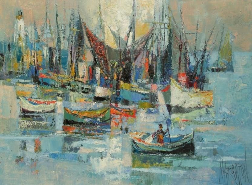 RENÉ MARGOTTON (1915-2009)
Couchant au port breton Huile sur toile. Signée en bas à droite. H: 46 x L: 61 cm