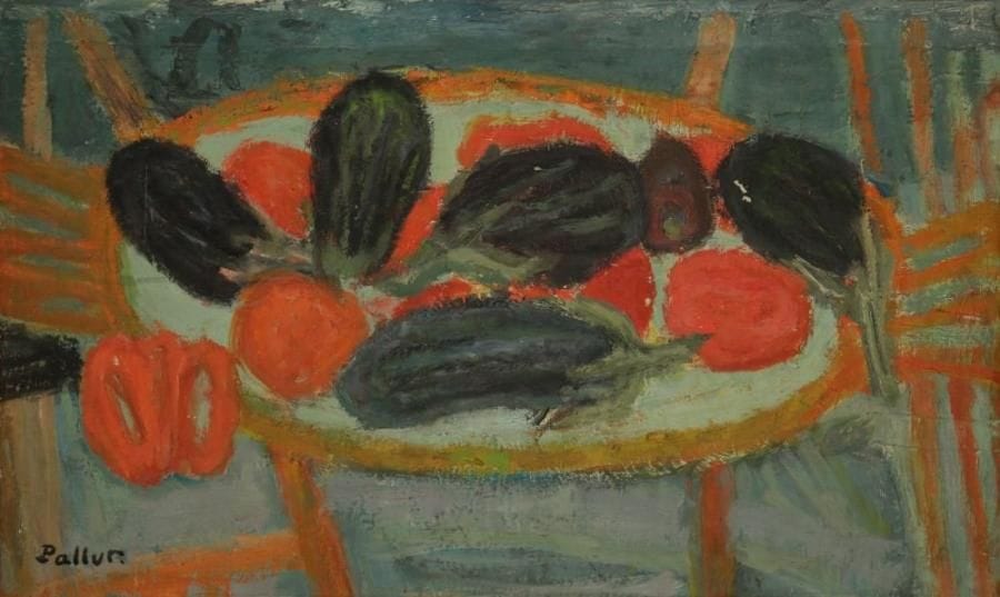 Pierre PALLUT (1918-1999)
Nature morte aux légumes Huile sur toile. Signée en bas à gauche. (Petits manques). H: 32 x L: 54 cm