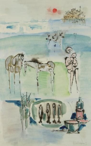 Michel-Jean ROUSSEAU
Le Rêve, 1956 Encre et aquarelle. Signée et datée en bas à droite. H: 41,50 x L: 26 cm