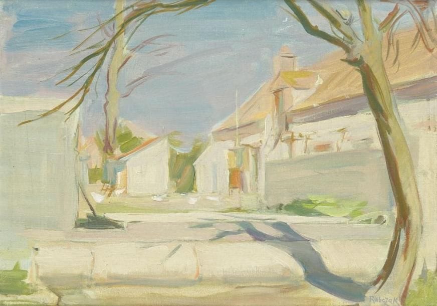 Jan RUBCZAK [polonais] (1884-1942)
Cour de ferme Huile sur toile contrecollée sur carton. Signée en bas à droite. H: 45,50 x L: 32,50 cm