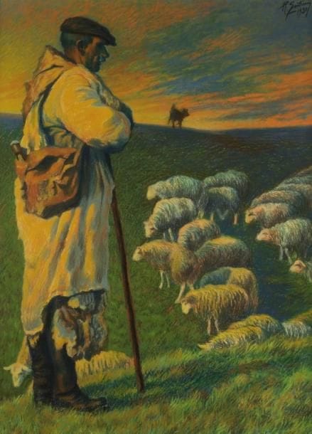 René Georges Fernand SAUTEREAU (1862-?)
Berger et son troupeau, 1930 Pastel. Signé et daté en haut à droite. H: 85 x L: 62 cm