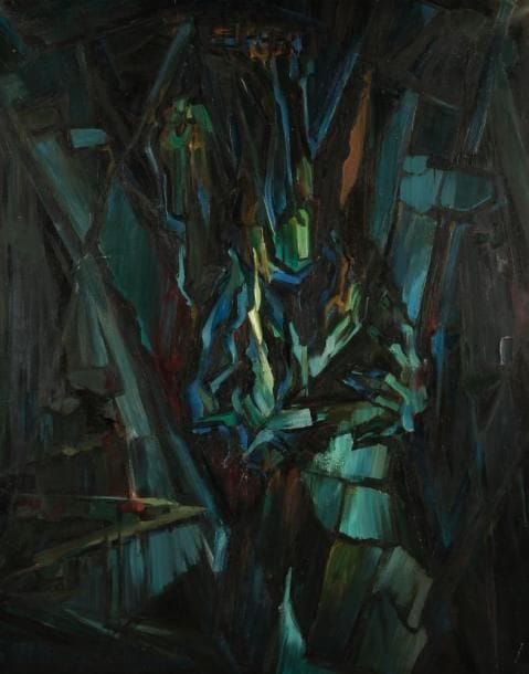 STOWIEZKY
L'Hermite, 1958 Huile sur toile. Signée et datée en haut à droite. (Accidents) H: 145 x L: 114 cm