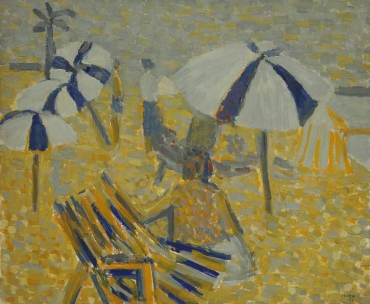 Véronique VERON (née en 1927)
La Plage, 1951 Huile sur toile. Signée et datée en bas à droite. H: 54 x L: 66 cm
