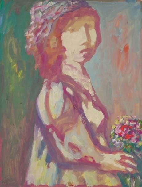 Sylvain VIGNY (1902-1970)
Femme au bouquet de fleurs Gouache sur papier cartonné. Signée en bas à gauche. H: 65 x L: 50 cm