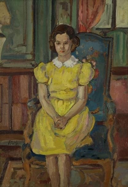 MACARIO VITALIS (1898-1990)
Jeune fille à la robe jaune Huile sur panneau. Signée en bas à gauche. H: 56 x L: 39 cm