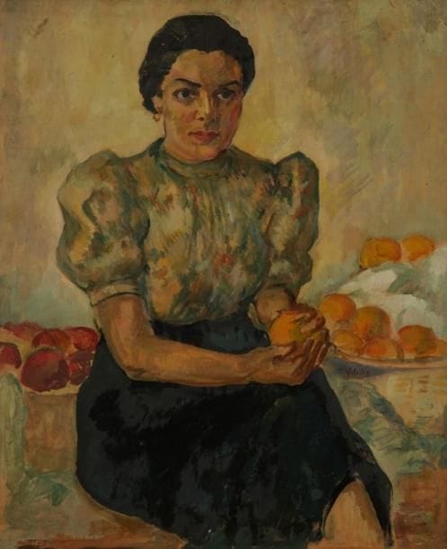 MACARIO VITALIS (1898-1990)
Femme aux oranges Huile sur panneau. Signée en bas à droite. H: 73 x L: 61 cm