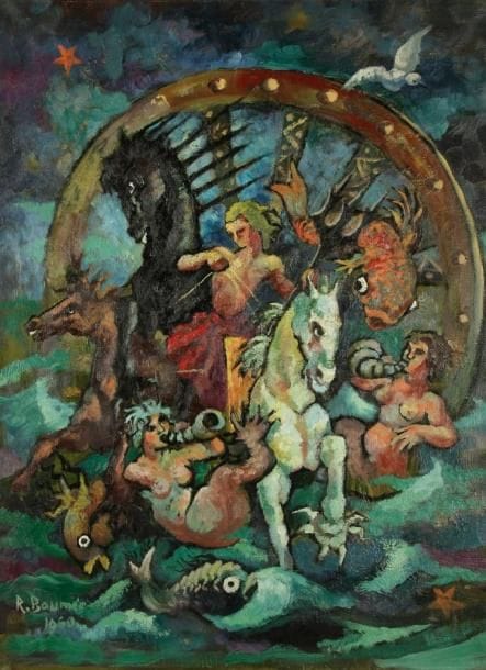 René BAUMER (1906-1982)
Char fantastique, 1960 Huile sur toile. Signée et datée en bas à gauche. (Accident). H: 81 x L: 60 cm