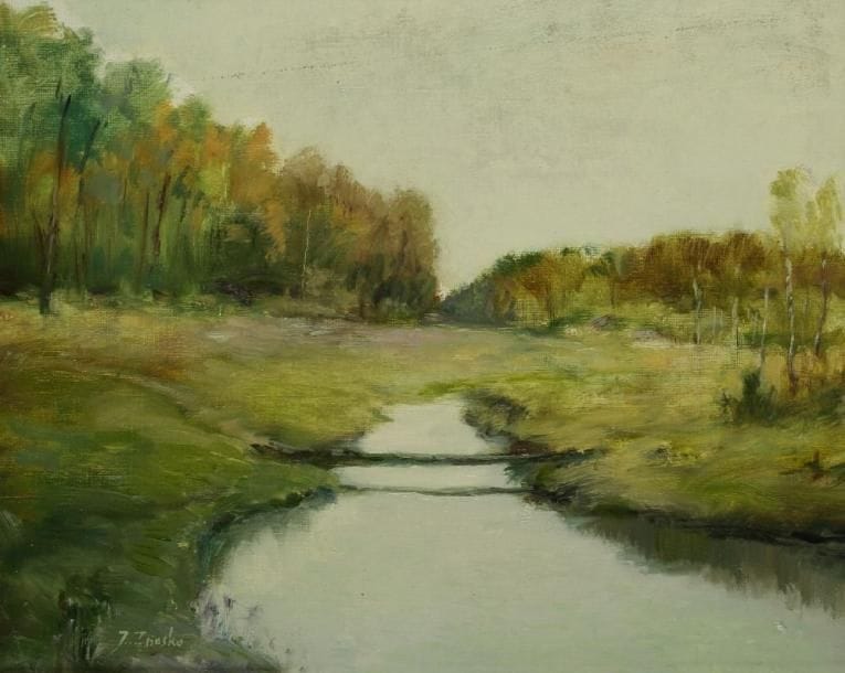 Jan ZNOSCO (né en 1954)
La Rivière, 1989 Huile sur toile. Signée en bas à gauche. Signée et datée au dos. H: 33 x L: 41 cm