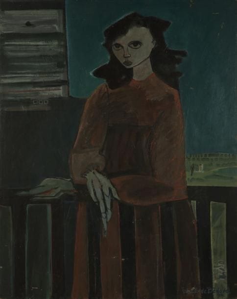 Jean-Claude BEDARD (1928-1987)
Jeune fille, 1951 Huile sur isorel. Signée et datée en bas à droite. (Manques). H: 92 x L: 73 cm