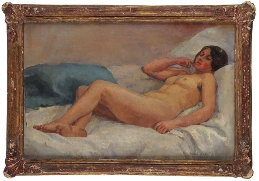 Charles Désiré BERTHOLD-MAHN (1893-?)
Femme allongée Huile sur toile. Signée en bas à droite. (Accidents). H: 33 x L: 50 cm