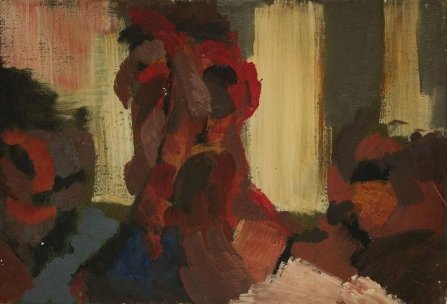 Roland BERTHON (né en 1909)
La Foule Huile sur toile. Signée au dos sur le châssis. H: 50 x L: 72 cm