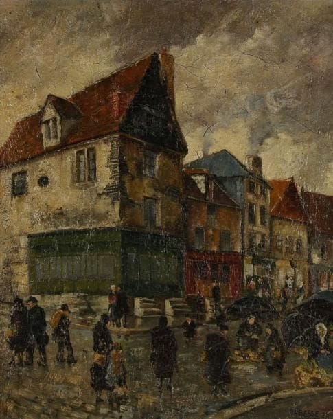 Raymond BESSE (1899-1969)
Marché à Issoudun, 1928 Huile sur toile. Signée et datée en bas à droite. (Craquelures). H: 61 x L: 50 cm