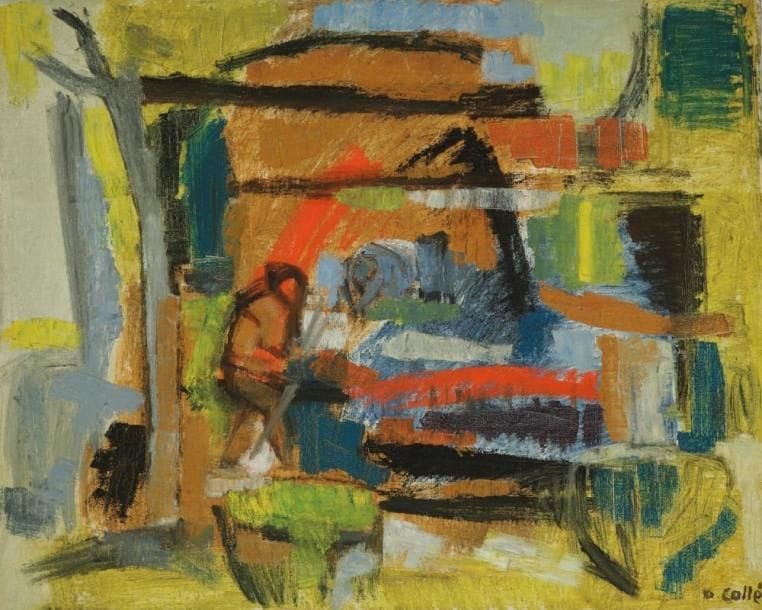 Denise CALLÉ (née en 1915)
Paysage aux personnages Huile sur toile. Signée en bas à droite. H: 65 x L: 81 cm