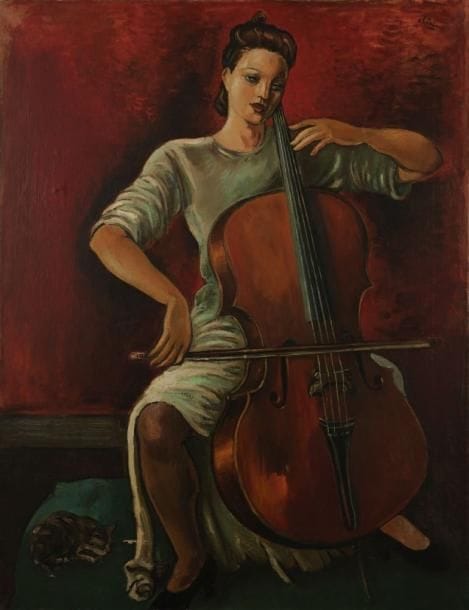 Chérie-Anne FARGUE dite Cheriane (née en 1900)
Violoncelliste, vers 1930 Huile sur toile. Signée en haut à droite. H: 105 x L: 81 cm