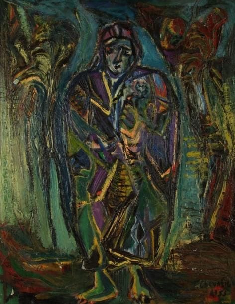 Jean CHEVALIER
Femme et enfant, 1955 Huile sur toile. Signée et datée en bas à droite. (Petits manques). H: 100 x L: 81 cm