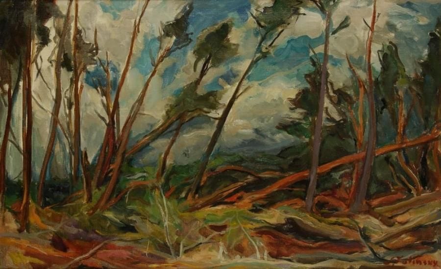 Serge FOTINSKY (1887-1971)
Sapinière après la tempête Huile sur toile. Signée en bas à droite. H: 38 x L: 61 cm Exposition: Salon des indépendants, 1955, catégorie Réalistes