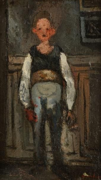 Alfred ABERDAM [ukrainien] (1894-1963)
Enfant debout Huile sur panneau. Signée en bas à droite. (Accident et restaurations). H: 41 x L: 24 cm