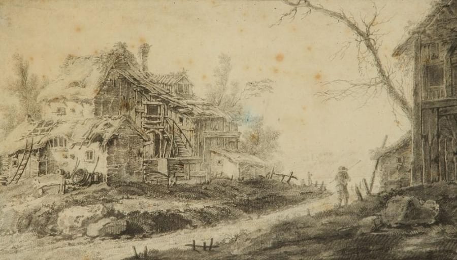 Jean PILLEMENT (Lyon 1728-1808)
La Vieille ferme Pierre noire. 18,5 x 32 cm