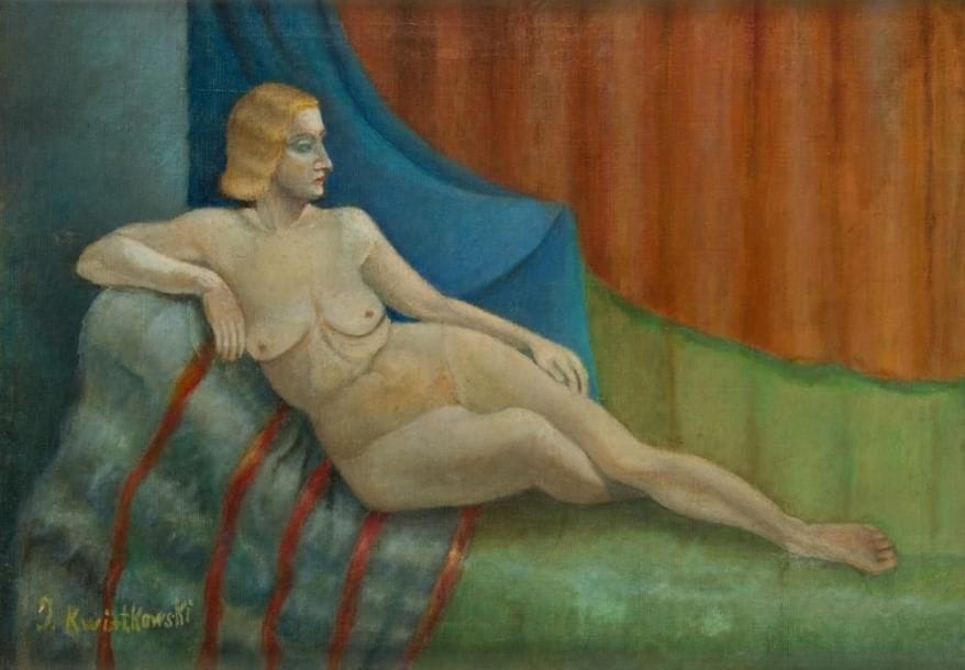Jean KWIATOWSKI (1897-1971)
Nu allongé Huile sur toile. Signée en bas à gauche. (Rentoilage). H: 46 x L: 65 cm
