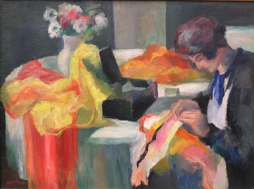Henri Ottman (1877-1927)
Femme à la couture Huile sur toile. Signée en bas à gauche. H: 61 x L: 81 cm