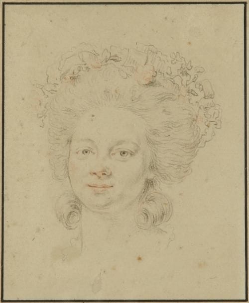 École FRANÇAISE du XVIIIe siècle
Portrait de femme Pierre noire et rehauts de sanguine. 8,8 x 7 cm