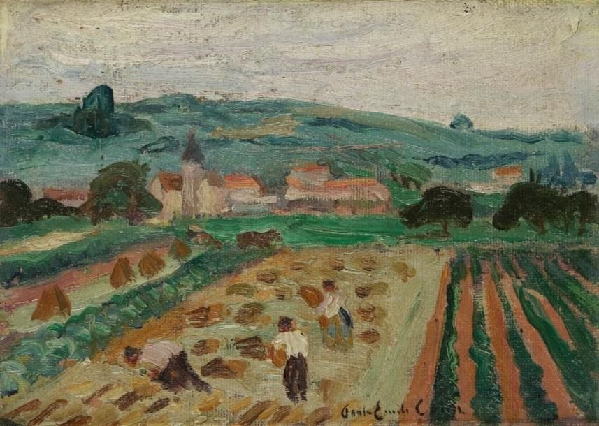 Paul Emile COLIN (1867-1949)
La Récolte Huile sur carton toilé. Signée en bas à droite. H: 15,5 x L: 22 cm