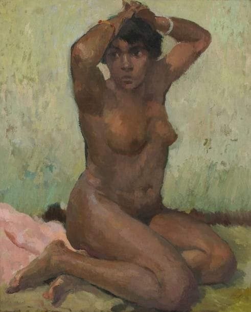 Elie Anatole PAVIL (1873-1944)
La Petite Martiniquaise, 1931 Huile sur toile. Signée en bas à droite. H: 66 x L: 55 cm Provenance: Ancienne collection Lina Pavil (fille du peintre). Exposition: Seconde exposition internationale d'Art Colonial, Naples 1934. Étiquette de la Société coloniale des artistes français