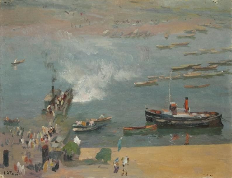 Elie Anatole PAVIL (1873-1944)
Port de Rabat animé Huile sur toile. Signée en bas à gauche. H: 50 x L: 65 cm