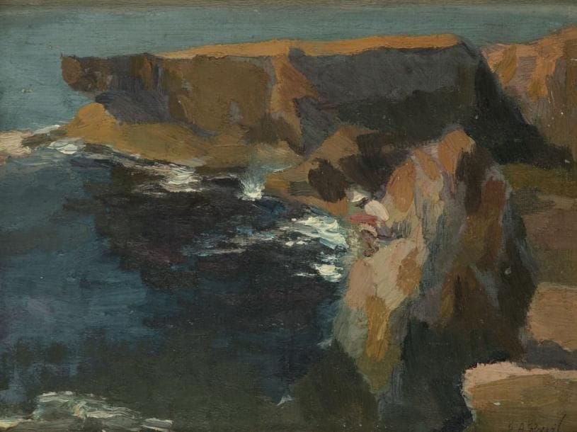 Elie Anatole PAVIL (1873-1944)
Les Rochers à Salé, 1935 Huile sur carton. Signée en bas à droite. H: 21 x L: 27 cm Provenance: Vente de l'atelier, Paris 1972. Ancienne collection Lina Pavil (fille du peintre)