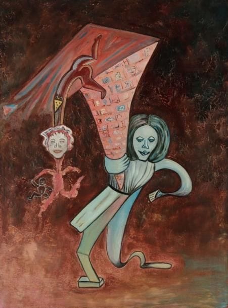 Moi, toi, nous..., 2001 Huile sur toile. Signée en haut vers la droite. Titrée et datée au dos. H: 81 x L: 60 cm