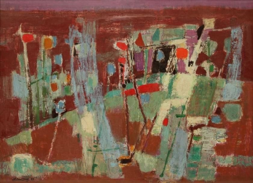 Jean François A. COUY (1910-1983)
Le Talus, 1957 Huile sur toile. Signée et datée en bas à gauche. Datée et titrée au dos. H: 65 x L: 81 cm