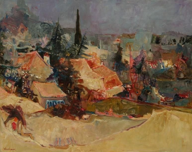 Yves WACHEUX (né en 1933)
Paysage de Dordogne Huile sur toile. Signée en bas à gauche. Porte une étiquette déchirée du Salon des indépendants Section Expressionniste n°4516. H: 73 x L: 93 cm