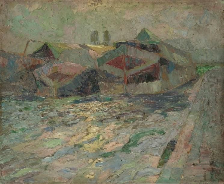 HERAN-CHABAN (1887-1939)
Péniches à quai à Paris Huile sur carton. Signée en bas à droite. H: 38 x L: 46 cm