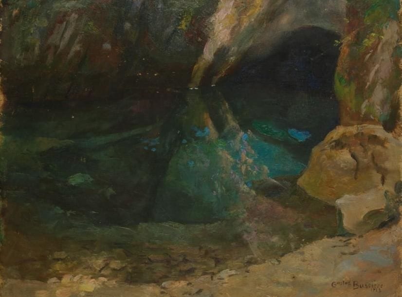 Gaston BUISSIÈRE (1862-1929)
La Crique, 1923 Huile sur panneau. Signée et datée en bas à droite. H: 26 x L: 35 cm