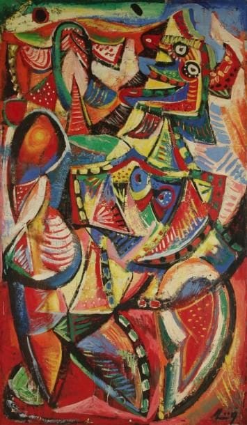 Émile HECQ [belge] (1924-2008)
Couple Huile sur toile double-face. Signée en bas à droite. H: 156 x L: 93 cm