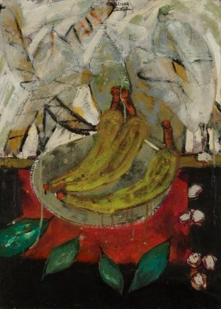 Daniel LIVARTOWSKI (né en 1944)
Trois bananes Huile sur bois. Signée en haut au milieu. H: 55 x L: 39 cm