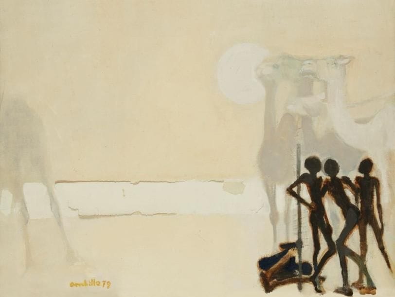 Paul AMBILLE (1930-2010)
Ayorou, 1979 Huile sur toile. Signée et datée en bas à gauche. Signée et titrée au dos. (Accidents). H: 46 x L: 61 cm