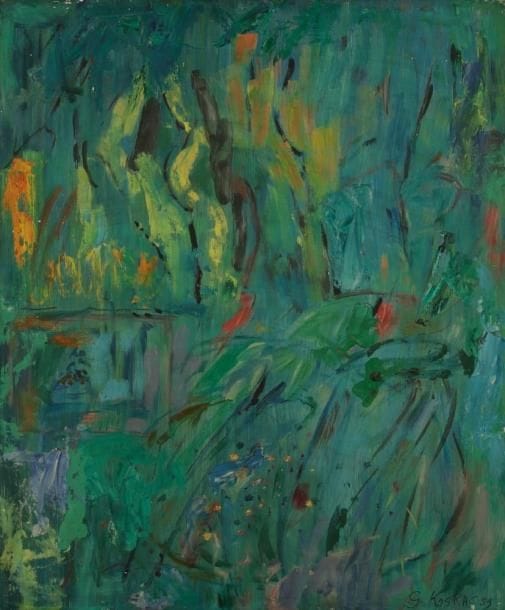 Georges KOSKAS (né en 1926)
Au bord de l'eau, 1959 Huile sur panneau. Signée et datée en bas à droite. (Petits manques). H: 88 x L: 73 cm