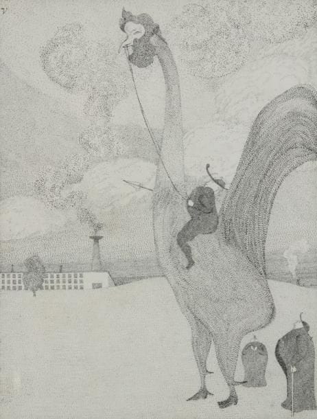 Klaus VRIESLANDER (né en 1940)
Chevauchée fantastique Encre. Monogrammée en haut à gauche. H: 30 x L: 23 cm
