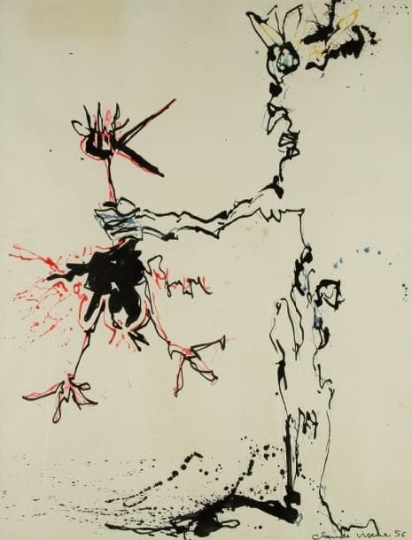 CLAUDE VISEUX (1927-2008)
Homme à la poule, 1956 Dessin à l'encre. Signé et daté en bas à droite. H: 63 x L: 48,5 cm