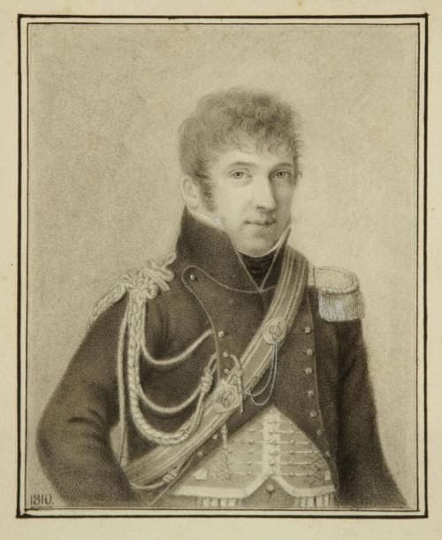 Jeanne Françoise RIDDERBOSCH (Gand 1754-1837)
Portrait d'un officier Pierre noire et lavis gris. 19,5 x 15 cm Daté en bas à gauche 1810. Annoté au verso à la plume. Sans cadre