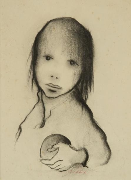 Ecole Moderne
Enfant à la pomme Fusain. Porte une signature en bas à droite. H: 31 x L: 23 cm