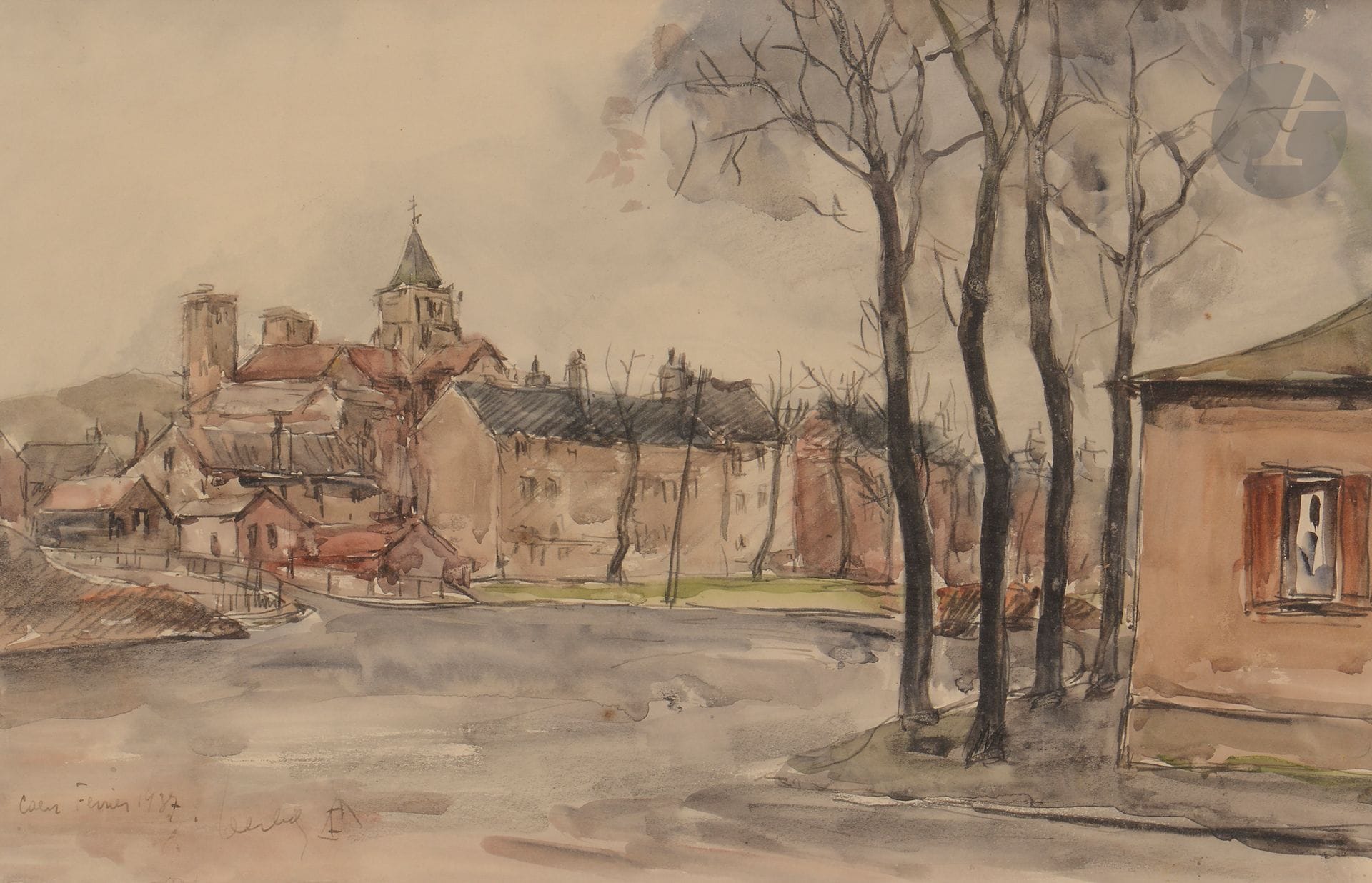 Fernand HERBO (1905-1995)
Vue de Caen, 1937
Encre et aquarelle.
Signée, datée et située en bas à gauche.
30 x 45 cm