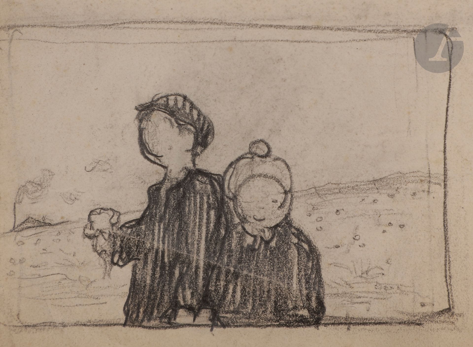 Joseph ROSSI (1892-1930)
Deux enfants et usine au loin
Mine de plomb.
Non signée.
(Petit pli).
9,5 x 12 cm