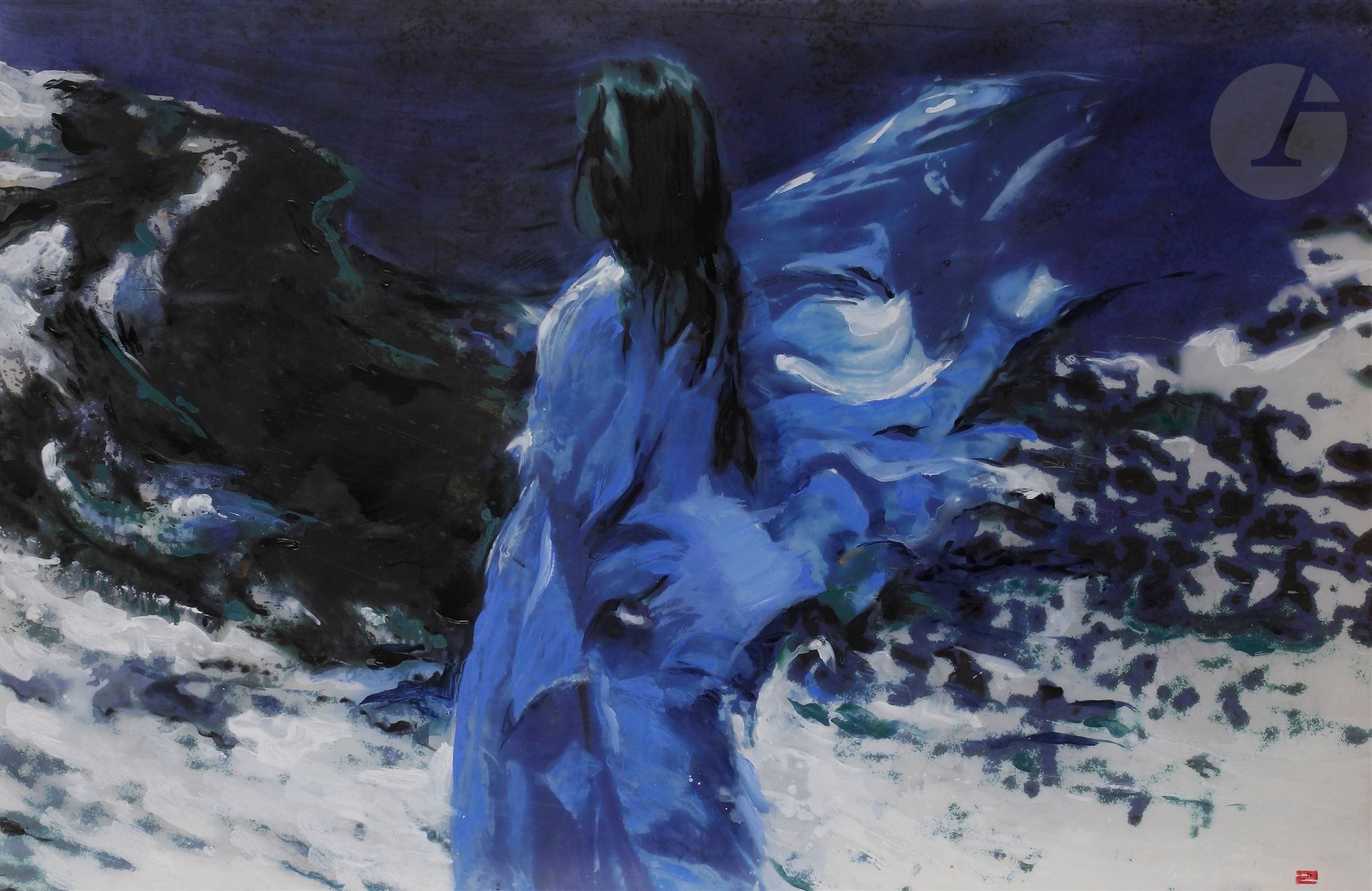 Caroline de BOISSIEU (XXe siècle)
Femme dans un paysage
Acrylique sur papier calque.
Signée et datée en bas à droite.
83 x 130 cm