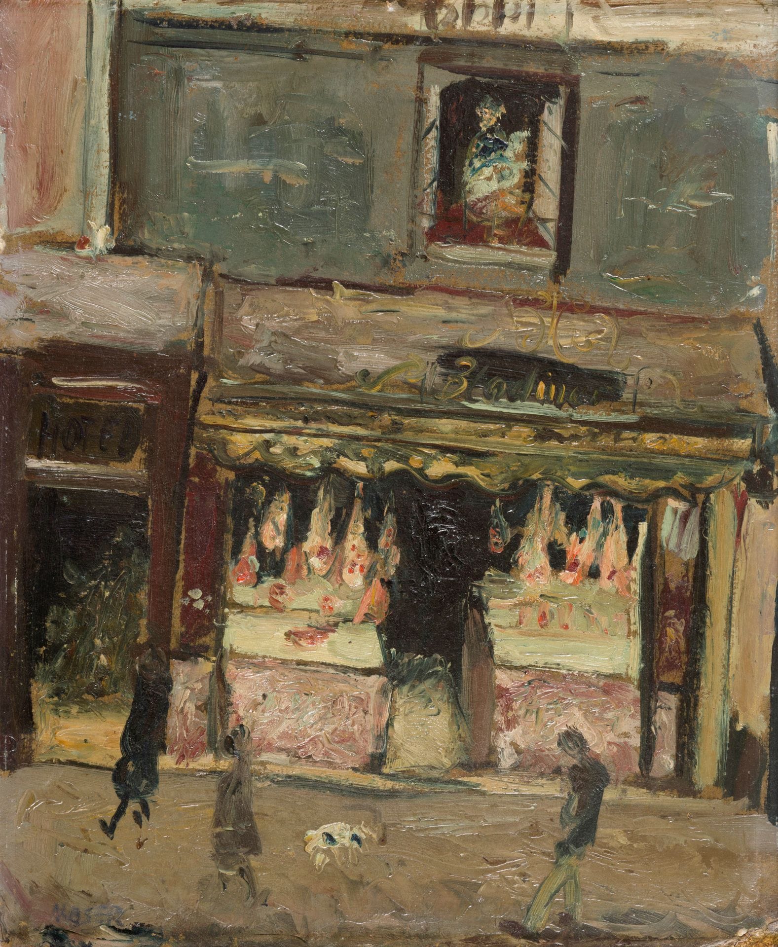 Wilfrid MOSER [suisse] (1914-1997)
Chez Bladinaux, 1946
Huile sur carton.
Signée en bas à gauche.
(Usure du carton dans un angle).
46 x 38 cm

Exposition : 
Wilfrid Moser, Kunsthaus, Zurich, 
3 septembre-31 octobre 1993, catalogue, 
n° 16, reproduit p. 23 (étiquette sur le cadre).