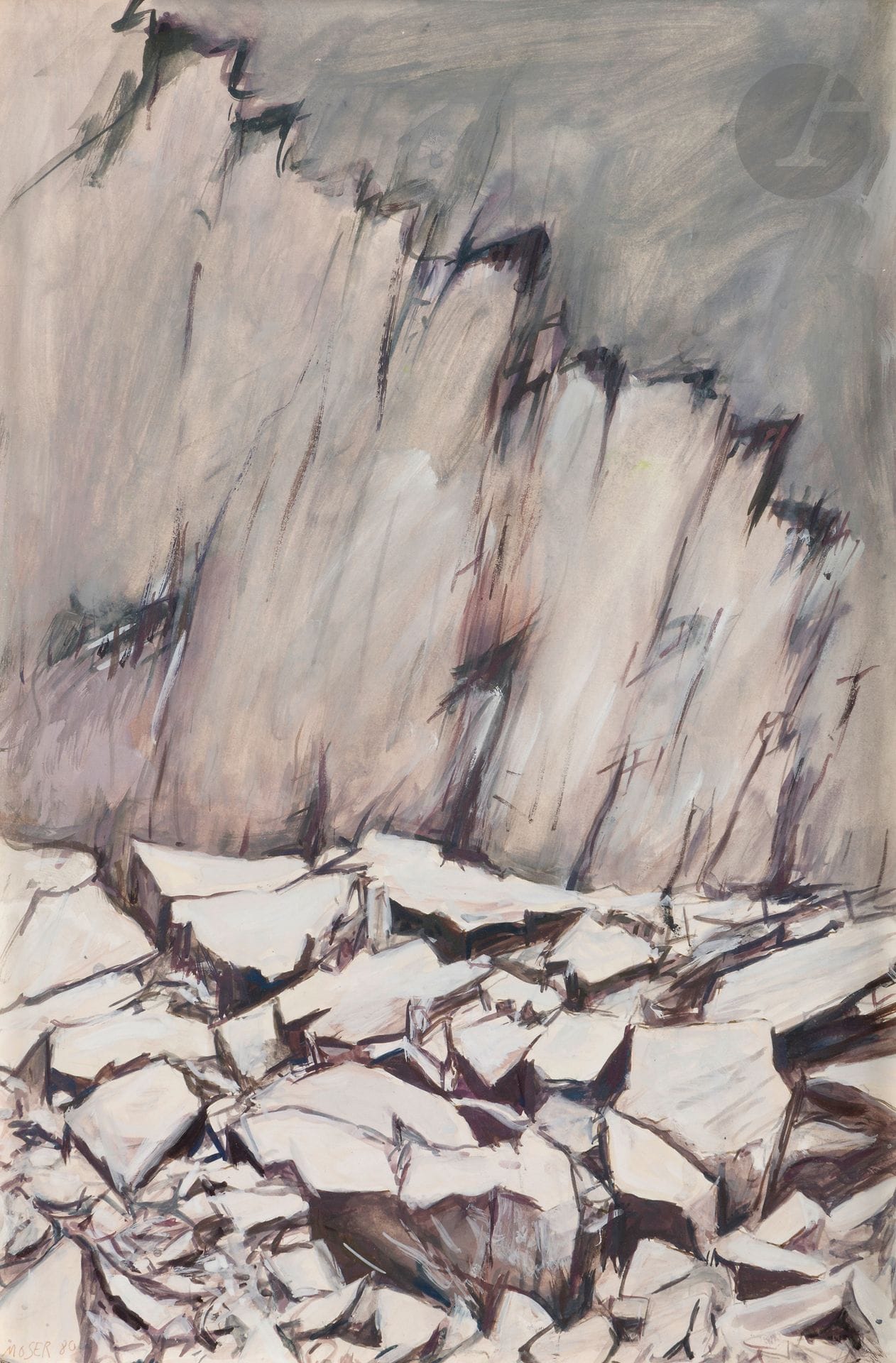 Wilfrid MOSER [suisse] (1914-1997)
Les Rochers, 1980
Gouache.
Signée et datée en bas à gauche.
41 x 27 cm