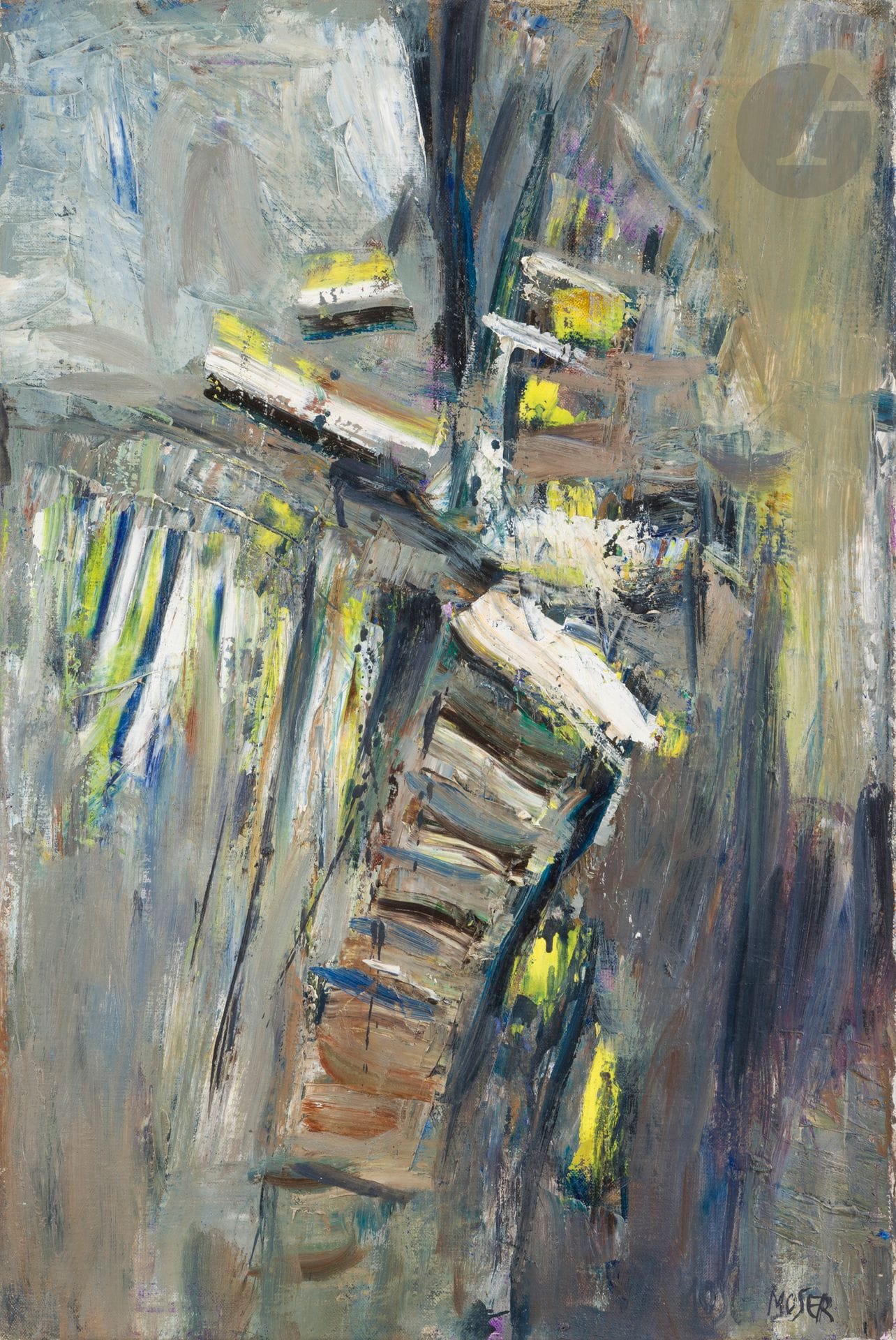Wilfrid MOSER [suisse] (1914-1997)
Inès, 1987
Huile sur toile.
Signée en bas à droite.
Signée au dos.
61 x 40,5 cm

Provenance : 
Galerie Jeanne Bucher, Paris (étiquette sur le châssis).