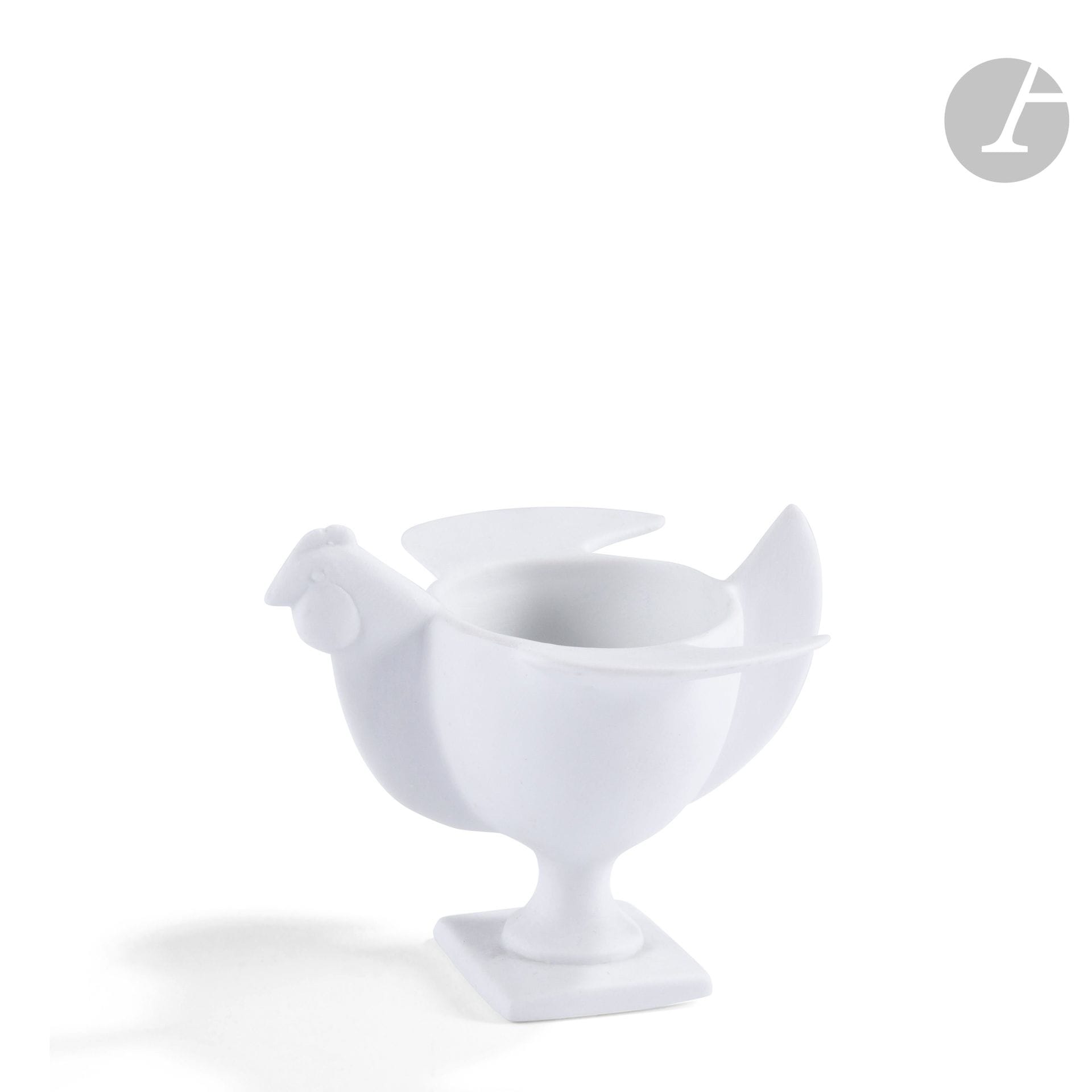 FRANÇOIS-XAVIER LALANNE (1927-2008) & PORCELAINE DE PARIS ÉDITEUR
Cocotte
Coquetier zoomorphe. Épreuve en biscuit de porcelaine. Marqué LALANNE France et de la double épée de la Porcelaine de Paris sous la base. H.7,5cm