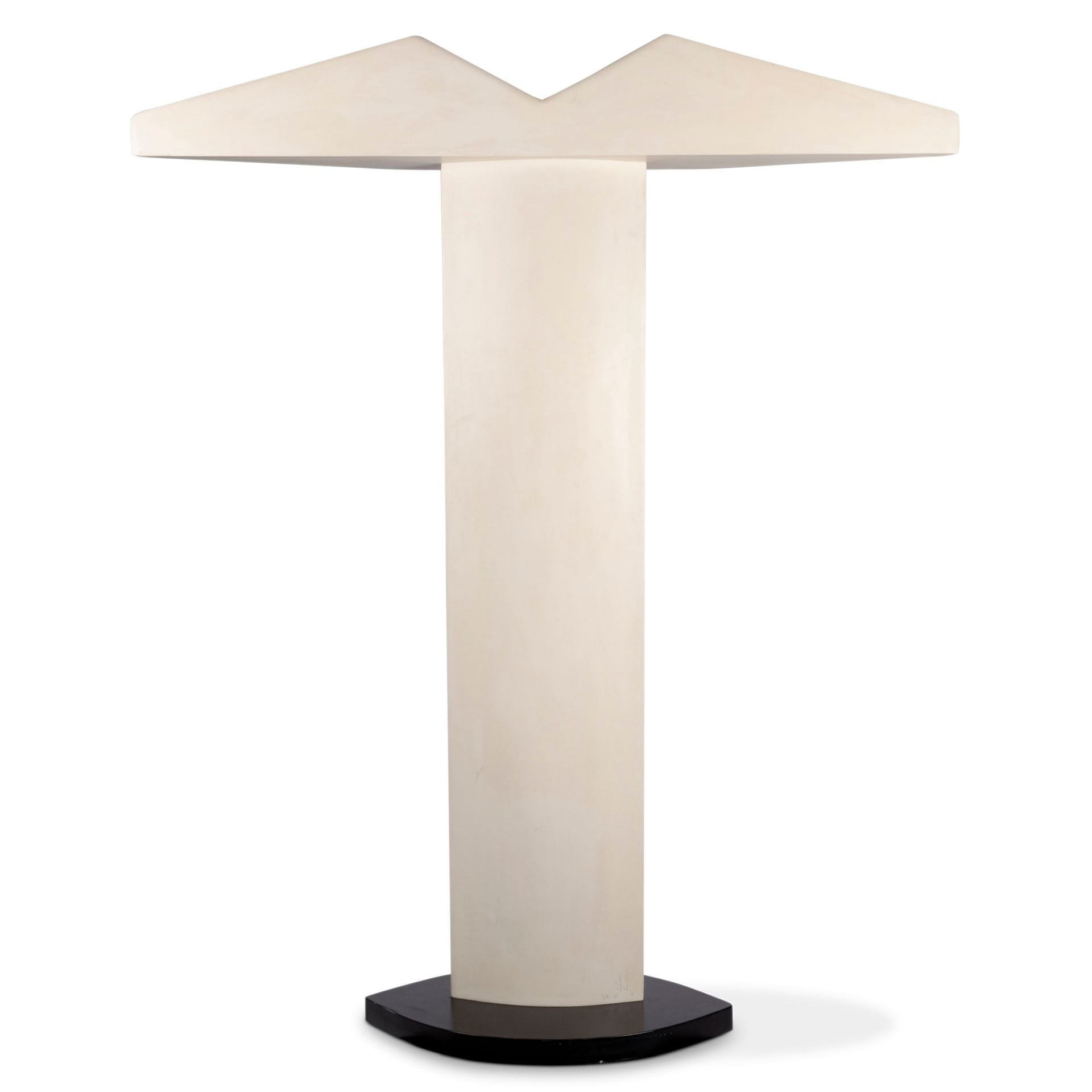 YVES DE LA TOUR D'AUVERGNE (BORN 1927)
Untitled, numbered proof 3/8
Floor lamp sculpture. 
Marble powder and resin print; black, white. 
Circa 1980-90. 
Signed with the artist's monogram and numbered 3/8 at the base of the shaft. 
Height: 215 cm - Length: 170 cm - Depth: 50 cm